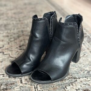Abound Peep Toe Booties, Black Vegan Leather Heeled Booties Silver Studded, 8M
